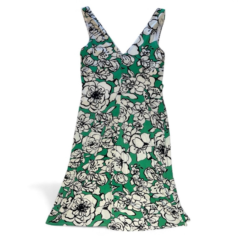 Bisou Bisou Floral Green and White Sleeveless Midi Dress - Picture 2 of 8